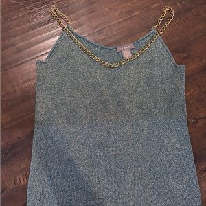 Kenar Green Glitter  Camisole with Gold Chain Straps